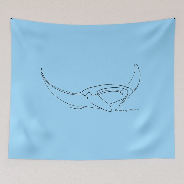 Item preview, Manta ray outline BLACK with Latin name BLUE designed and sold by heatherwestt.