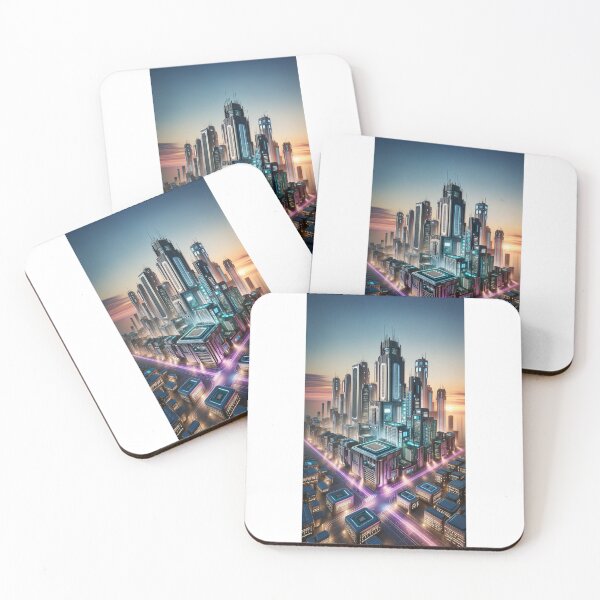 Item preview, Futuristic Cybercity at Dusk designed and sold by DreamAlongArt.