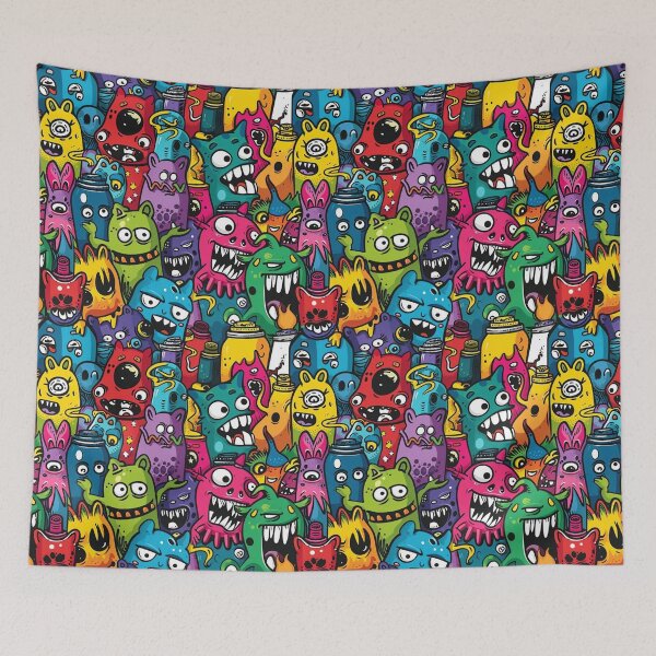 Item preview, Colorful Little Monsters Pattern- Abstract Mash-Up designed and sold by HausKatz.