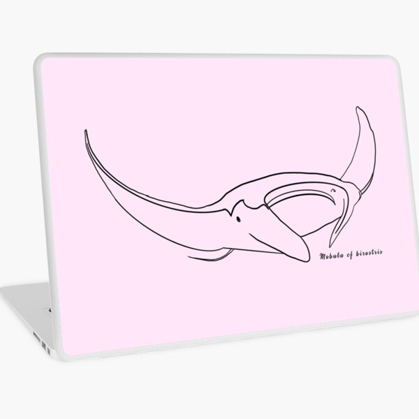 Manta ray outline BLACK with Latin name LIGHT PINK Laptop Skin