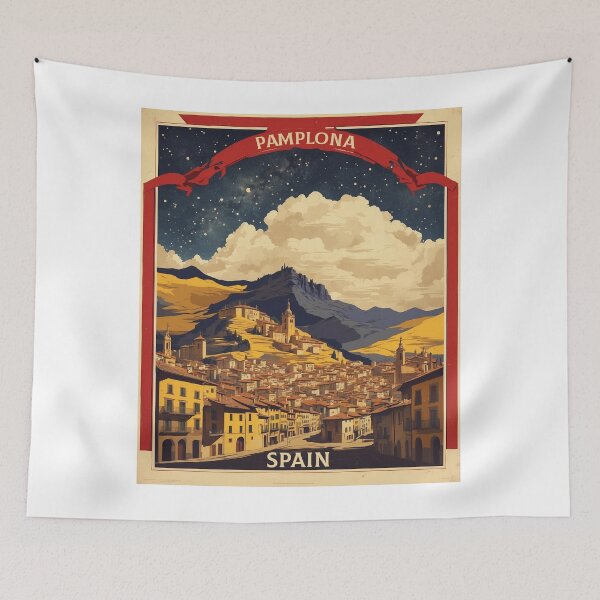 Item preview, Pamplona Spain Starry Night and Moon Tourism Vintage Poster designed and sold by TravelersGems.