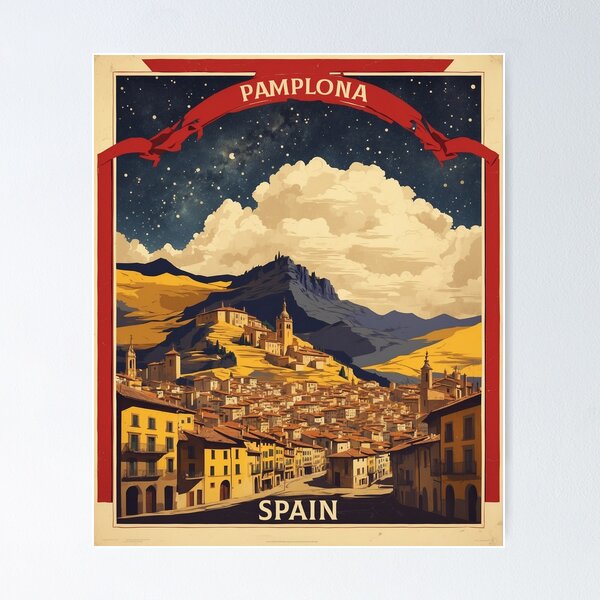 Item preview, Pamplona Spain Starry Night and Moon Tourism Vintage Poster designed and sold by TravelersGems.