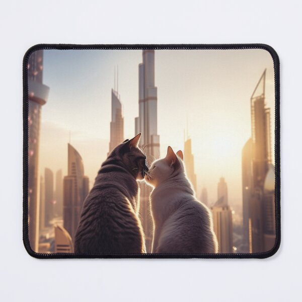 Item preview, Be my Valentine - Cat Couple Dubai Skyline designed and sold by aikittycats.