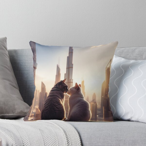 Item preview, Be my Valentine - Cat Couple Dubai Skyline designed and sold by aikittycats.