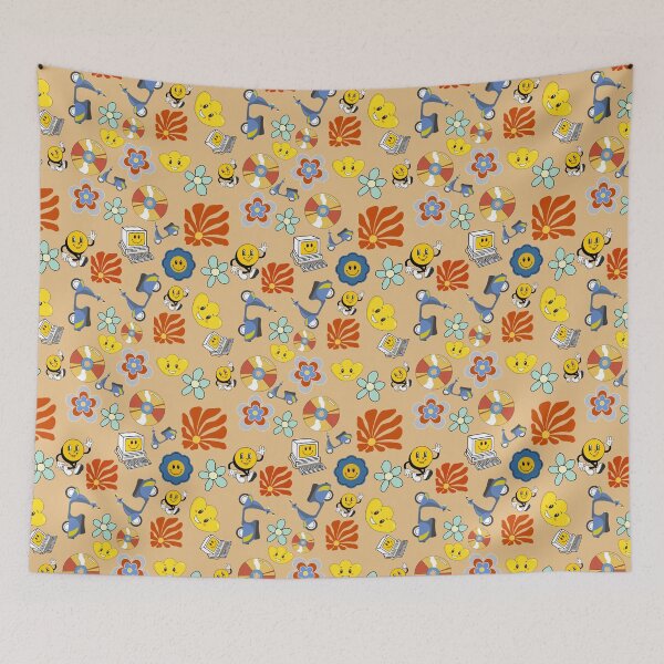 Item preview, Retro flower computer and vinyl in bold colours pattern designed and sold by BritishDelights.