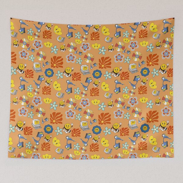 Item preview, Retro flower computer and vinyl in bold colours pattern designed and sold by BritishDelights.