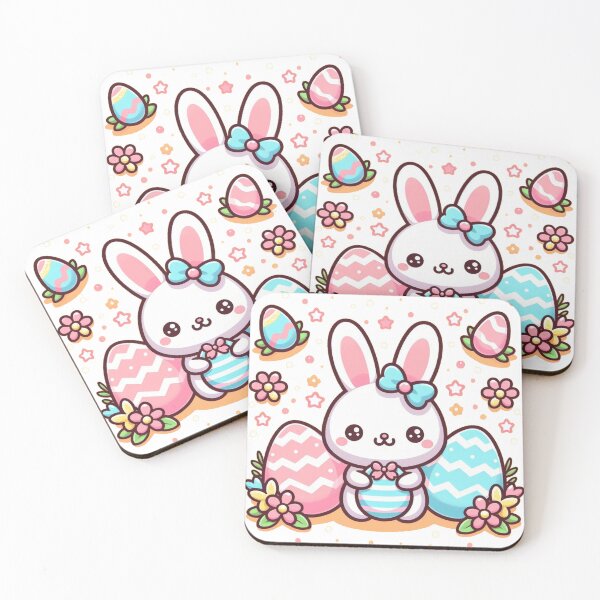 Item preview, Easter Eggs And A Rabbit In Kawaii Style designed and sold by Tamer ⭐⭐⭐⭐⭐.