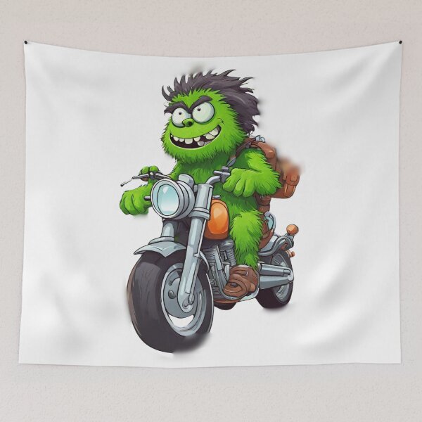 Item preview, green monster driving a motorcycle designed and sold by jeison450.