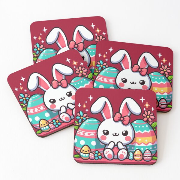 Item preview, Easter Eggs And A Rabbit In Kawaii Style designed and sold by Tamer ⭐⭐⭐⭐⭐.