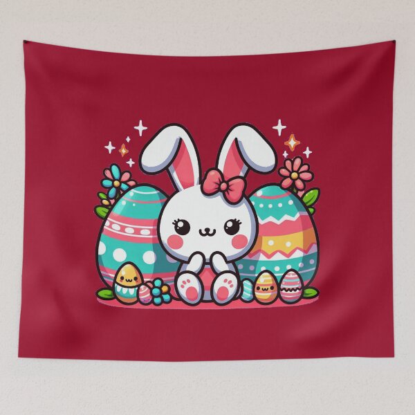 Item preview, Easter Eggs And A Rabbit In Kawaii Style designed and sold by Tamer ⭐⭐⭐⭐⭐.