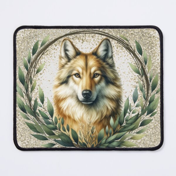 Item preview, Czechoslovakian Wolfdog yellow coat in leafy wreath frame designed and sold by CritterManiaUK.