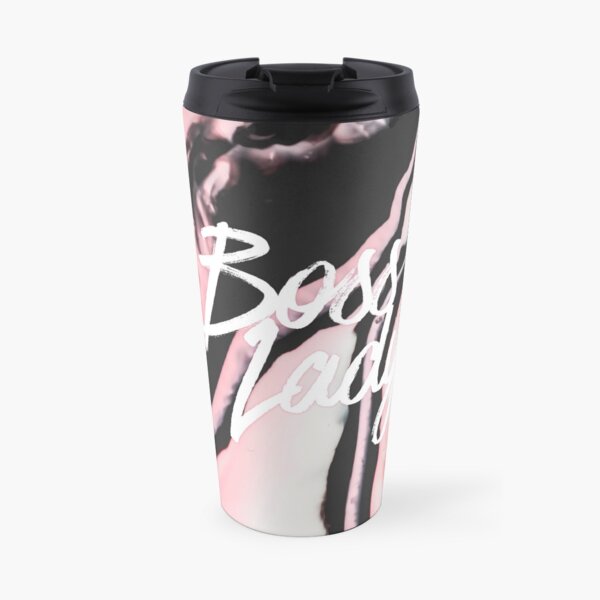 Boss Lady Pink Black Painted Marble Travel Mug