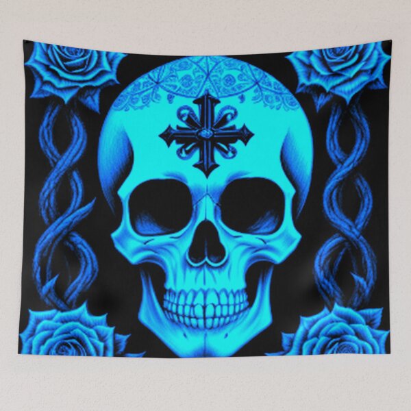 Item preview, Vintage Goth Blue Skulls and Roses  designed and sold by TheDarkWardrobe.