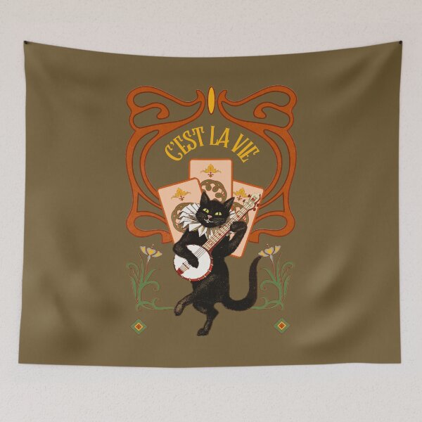 Aperçu de l'œuvre Art déco C'est La Vie Cat Wall Art Design Autocollant Chemise Chapeaux créée et vendue par nikkyromoz.