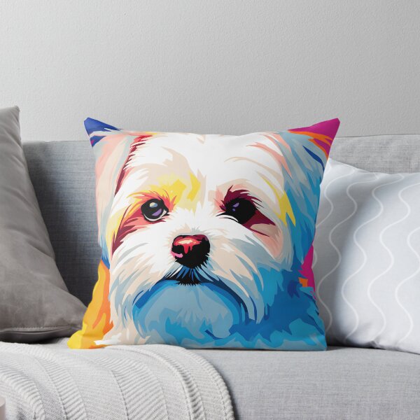 Item preview, maltese dog portraits drawing. animal colorful. Animal throw pillow.  designed and sold by formform.