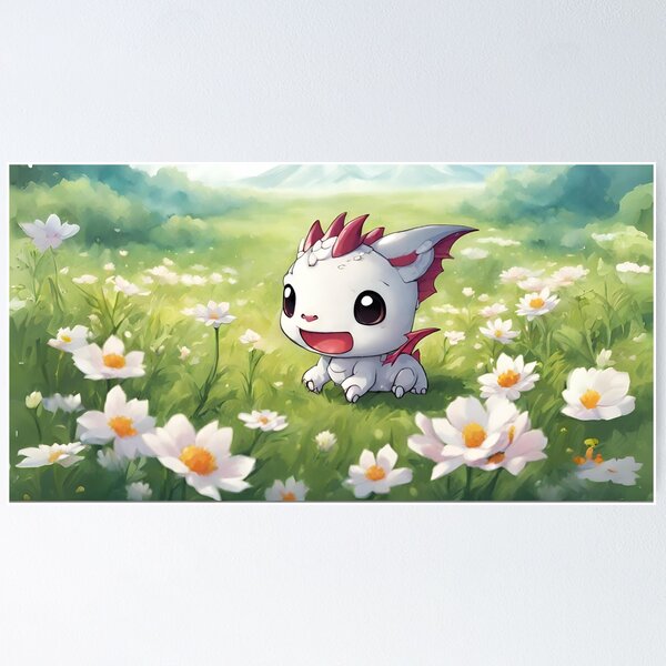 Aperçu de l'œuvre Adorable dragon blanc Kawaii créée et vendue par Creative Zense™.