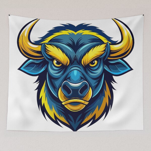 Item preview, angry bull head in yellow and dark blue colors  designed and sold by Arextr.