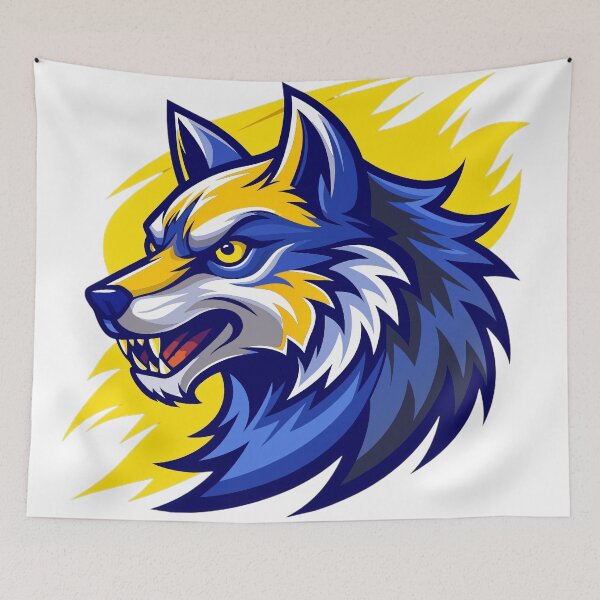 Item preview, angry wolf head in yellow and dark blue  designed and sold by Arextr.