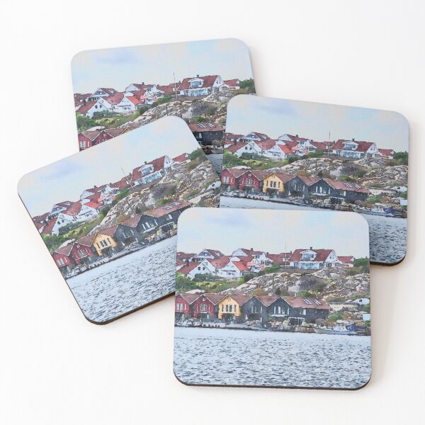 Item preview, Picturesque coastal town with colorful houses (full screen) designed and sold by Ink-Kreativ.