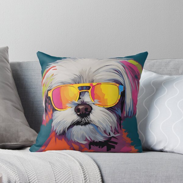 Item preview, maltese dog portraits drawing. animal colorful. Animal throw pillow.  designed and sold by formform.