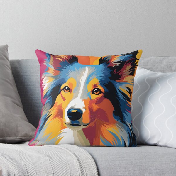 Item preview, Collie dog portraits drawing. animal colorful. Animal throw pillow.  designed and sold by formform.