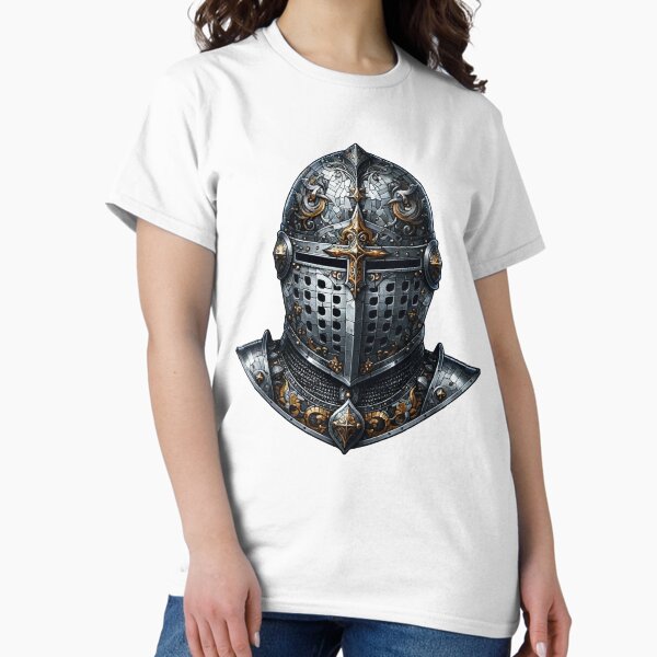 Item preview, Epic Knight's Full Armor Helmet Vector T-Shirt - Bold Unisex Medieval Warrior Tee, Historical Battle Gear Fashion designed and sold by SCG-designs.