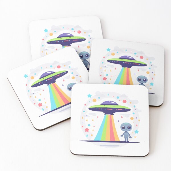 Item preview, Cute Gray Alien with colorful UFO designed and sold by wotsthis.