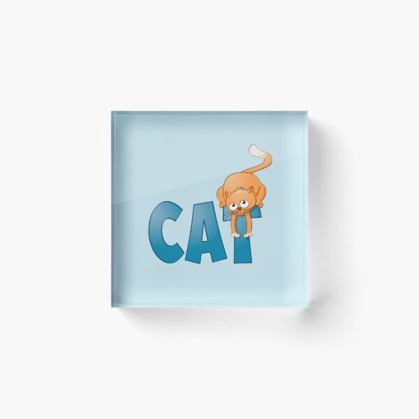 Item preview, Funny and colourful illustration of a cat sitting on the word cat. designed and sold by Stef Ringoot, cartoons and illustrations.