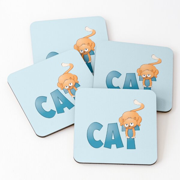 Item preview, Funny and colourful illustration of a cat sitting on the word cat. designed and sold by Stef Ringoot, cartoons and illustrations.