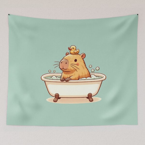 Item preview, Bubbly Capybara Bath Time with Rubber Ducky Adorable  designed and sold by Gay-Koala.