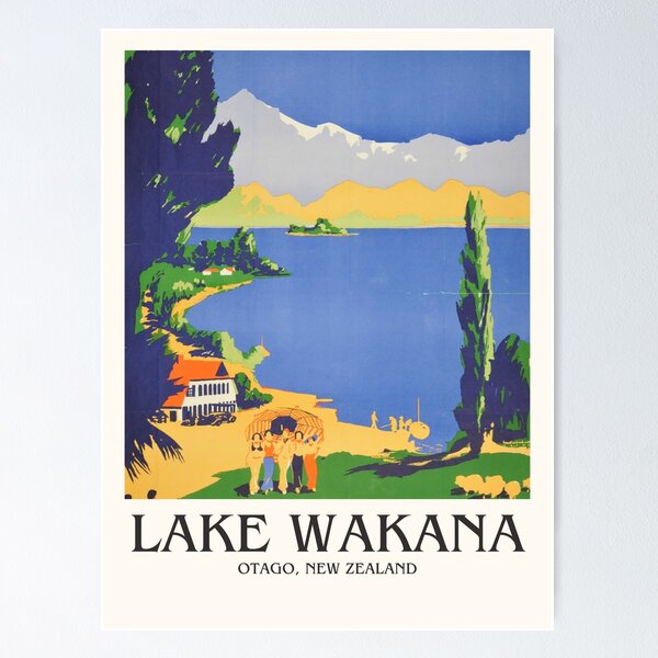 New Zealand Travel Art Lake Wanaka Otago Vintage Travel