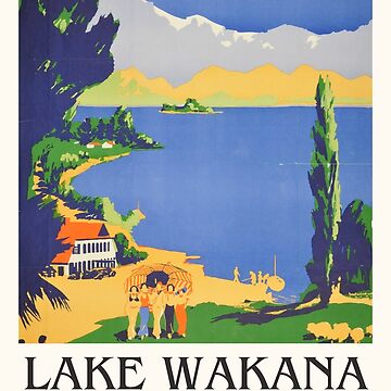 New Zealand Travel Art Lake Wanaka Otago Vintage Travel
