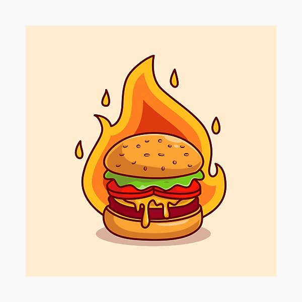 Item preview, Flaming Delight: Burger Cheese with Fire Cartoon designed and sold by hjian8219.