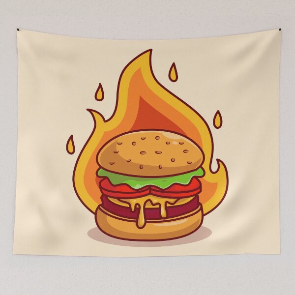 Item preview, Flaming Delight: Burger Cheese with Fire Cartoon designed and sold by hjian8219.