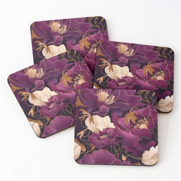 Item preview, Magenta and golden abstract peony flowers designed and sold by Ararat Shahinyan.