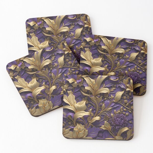 Item preview, Flowers and leaves in purple, black and gold - 3D relief #58 designed and sold by GoldenEraArt.