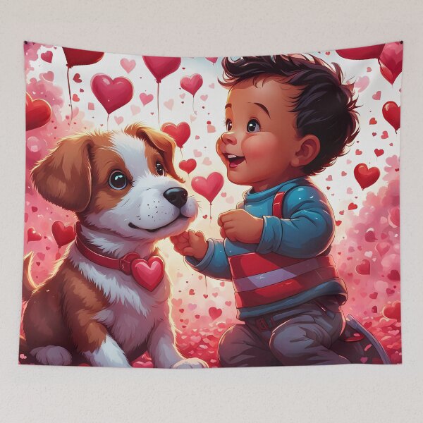 Item preview, Toddlers celebrating Valentines day with a puppy designed and sold by Colin Bentham.