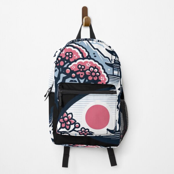 Item preview, Japanese landscape with samurai, cherry blossoms, pagoda, modern style designed and sold by Pflugart.