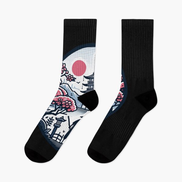 Item preview, Japanese landscape with samurai, cherry blossoms, pagoda, modern style designed and sold by Pflugart.