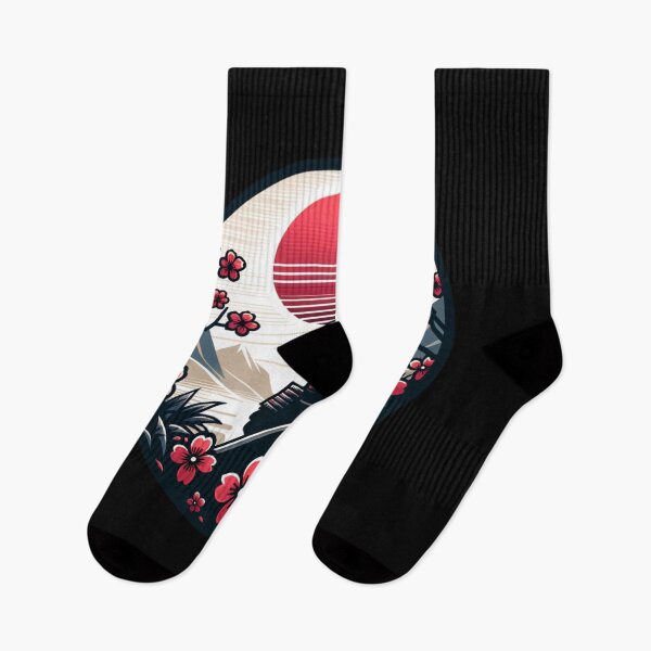 Item preview, Japanese landscape with samurai, red sun, cherry blossoms, modern style designed and sold by Pflugart.