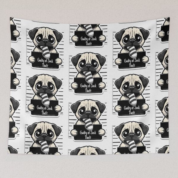 Item preview, Pug  - guilty of sock theft designed and sold by digital.stickerperso.com.