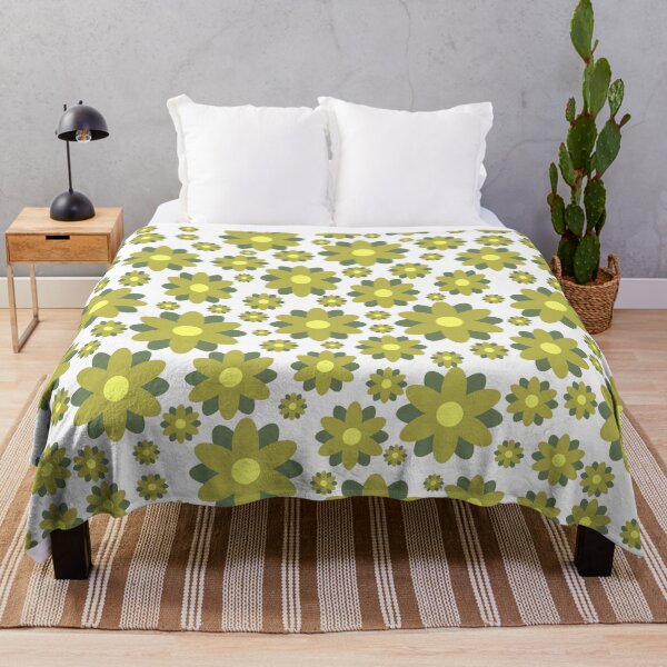 Item preview, Retro Boho Style Hippy Sage Green Flower Floral Print Pattern designed and sold by MaedK.