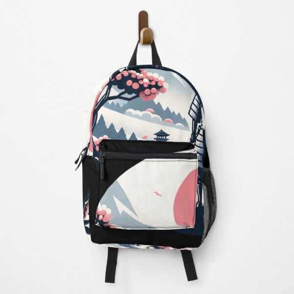 Item preview, Japanese landscape with samurai, katana, cherry blossoms, red sun, modern style designed and sold by Pflugart.