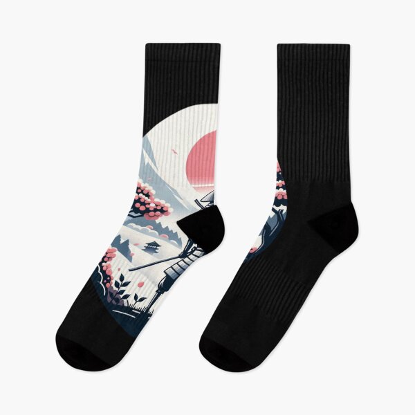Item preview, Japanese landscape with samurai, katana, cherry blossoms, red sun, modern style designed and sold by Pflugart.