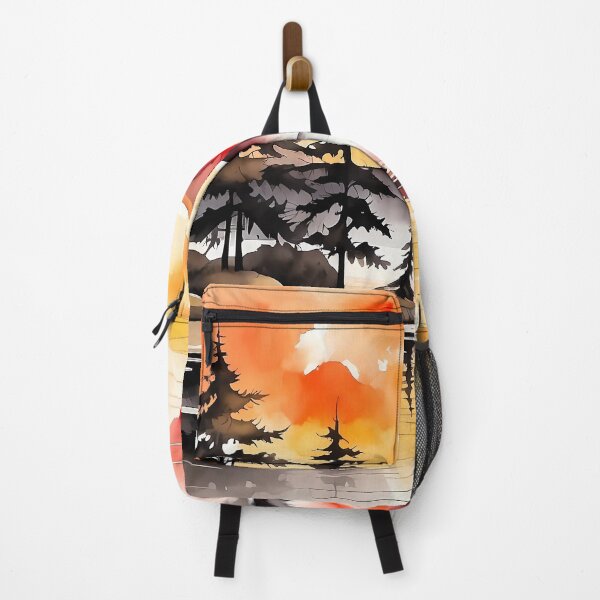 Item preview, Sunset over a Lake with Trees and a Mountain, Watercolor Wash over Inks designed and sold by Chicandcool.
