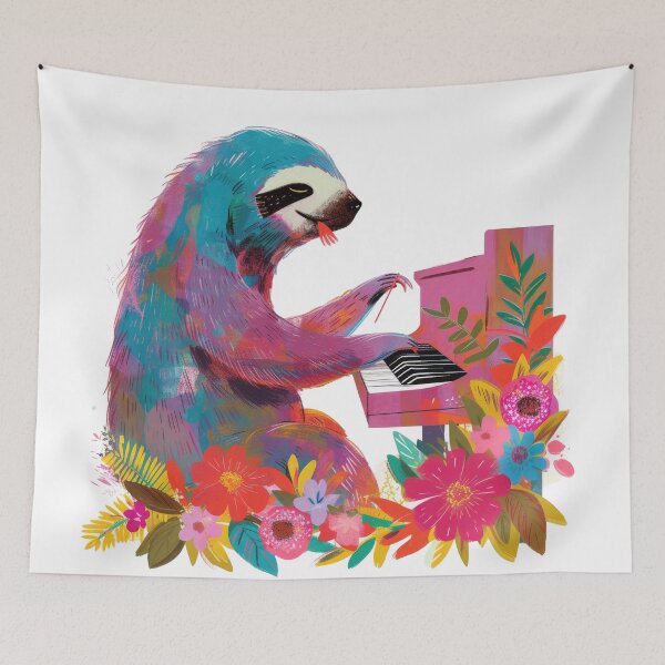 Item preview, Sloth playing the piano designed and sold by FlowersColorful.