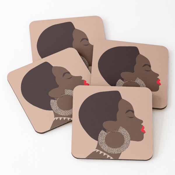 Item preview, Afro woman with big hoop earrings in profile designed and sold by InkyKidArt.