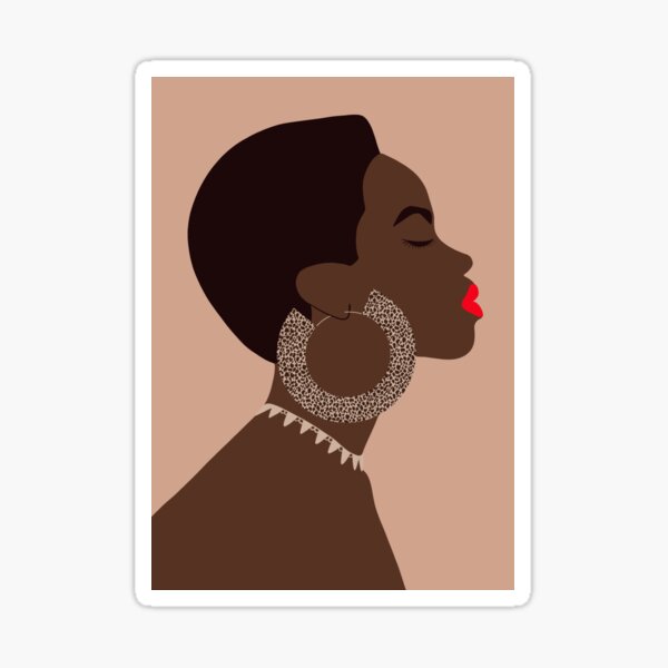 Item preview, Afro woman with big hoop earrings in profile designed and sold by InkyKidArt.