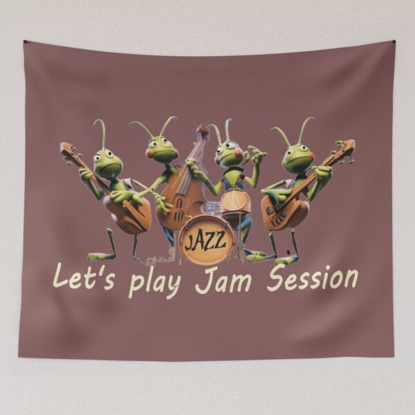 Item preview, Grasshoppers in a Jazz band with the lyrics 'Let's play Jam Session' designed and sold by Tomasz  Siennicki.