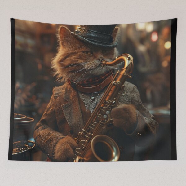 Item preview, Cute Animals-Feline Sax Cool Cat Jazz-C127-2 designed and sold by MPCFICTION.